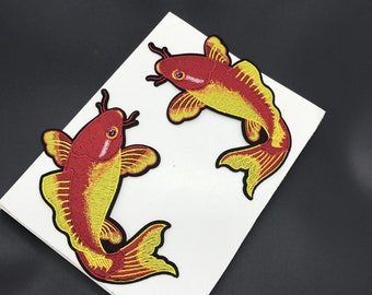 A Pair of Goldfish Embroidered Applique Patch,Vintage Fish Patch for Clothing or Dress,Costume Decorative Embroidery Appliques