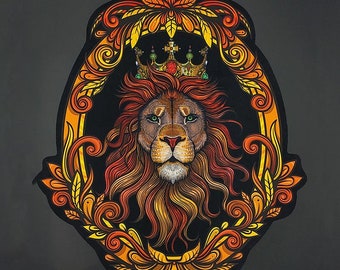 Large Lion Embroidery Applique Patch,Embroidery Printed Fabric Crown Lion Patch Supplies for Coat,T-Shirt,Jeans Decorative Appliques Patches