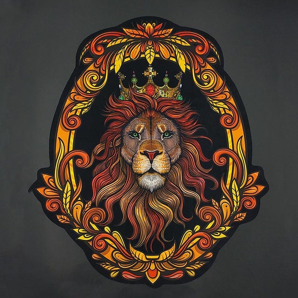 Large Lion Embroidery Applique Patch,Embroidery Printed Fabric Crown Lion Patch Supplies for Coat,T-Shirt,Jeans Decorative Appliques Patches