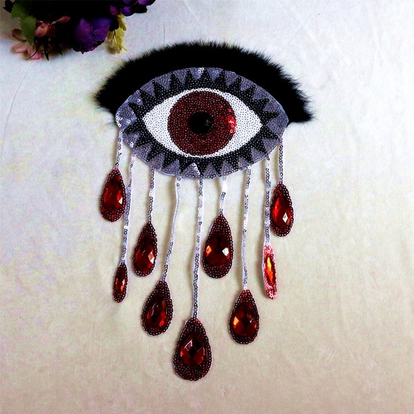 Eye Sequined Applique Patch,Paillette Patch,Sequins Fringed Eye Patch Supplies for Coat,T-Shirt,Jeans Decorative Appliques Patches