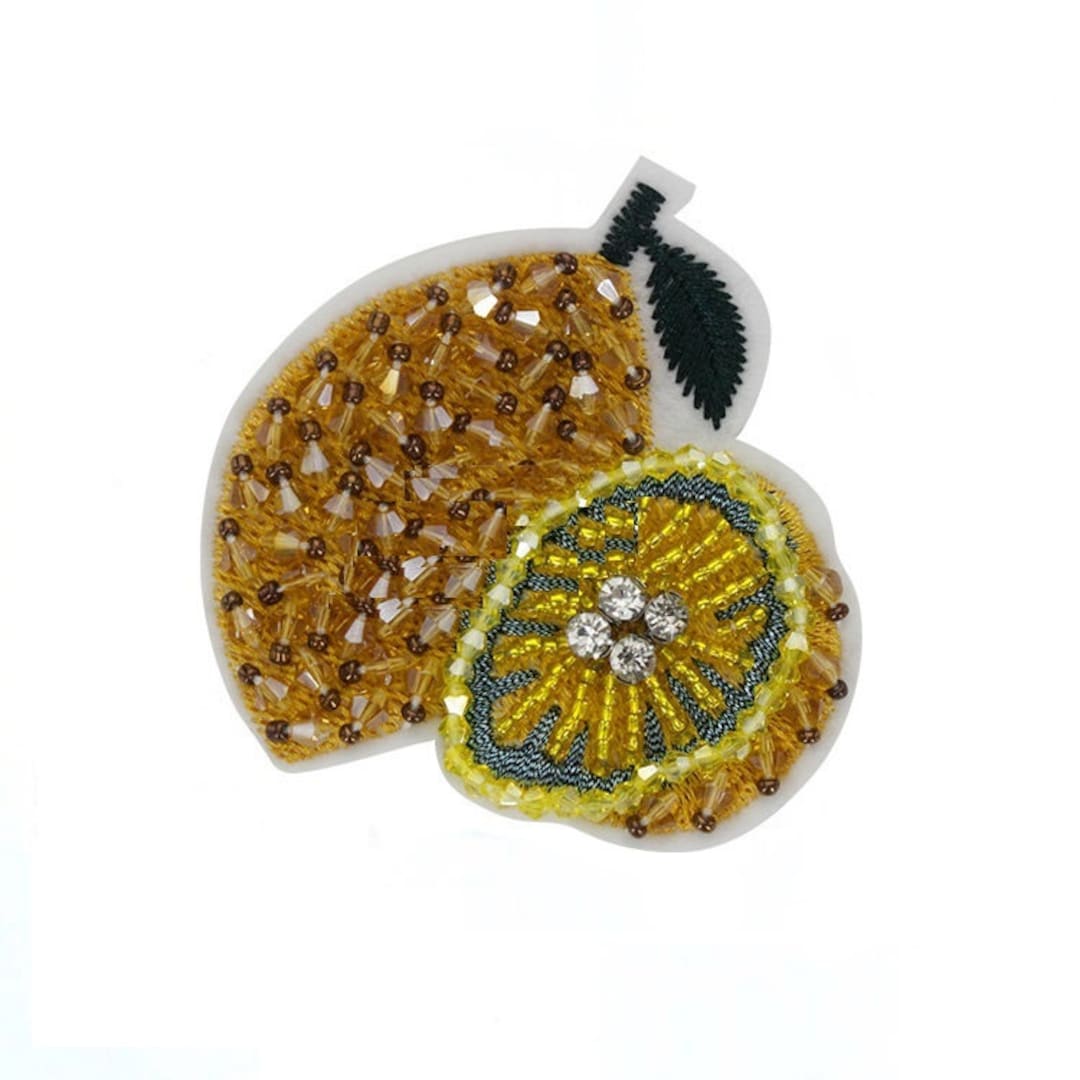 Delicate Lemon Embroidery Rhinestone Applique Patch,beaded Lemon Patch ...