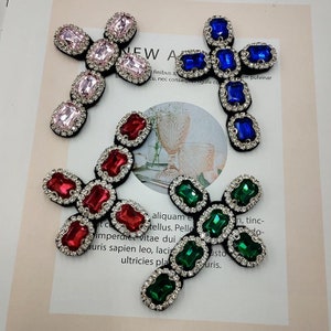Cross Embroidery Rhinestone Sequined Applique Patch,Beaded Cross Patch Supplies for Coat,T-Shirt,Costume Decorative Appliques Patch