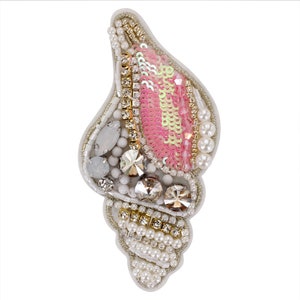 Delicate Embroidery Rhinestone Sea Snail Sequined Applique Patch,Beaded Sea Snail Patch Supplies for Coat,T-Shirt,Costume Decorative Patches