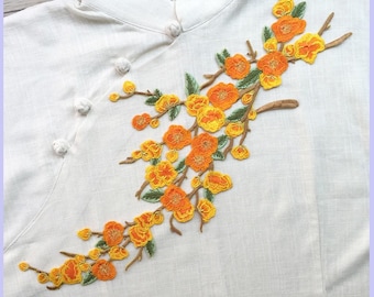 Delicate Embroidered Orange Flower Applique Patch,Vintage Floral Patch for Clothing or Dress Decorative Embroidery Appliques