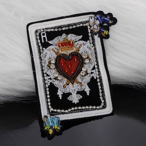 Toppa ricamata con perline a forma di carta da gioco, toppa ricamata a forma di carta da gioco per abbigliamento o maglietta, toppe decorative con ricamo.