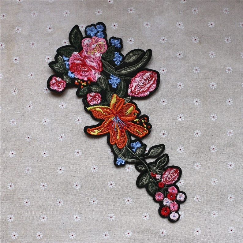 A Pair Delicate Embroidered Iron on Floral Applique Etsy