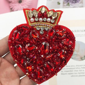 Delicate Heart Embroidery Rhinestone Sequined Applique Patch,Beaded Heart Patch Supplies for Coat,T-Shirt,Costume Decorative Applique Patch