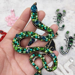 Delicate Embroidery Snake Beaded Applique Patch,Beaded Green Snake Patch Supplies for Coat,T-Shirt,Costume Decorative Applique Patch