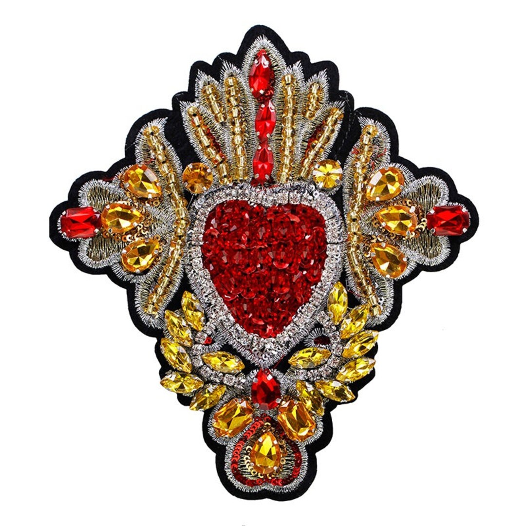 Delicate Heart Embroidery Rhinestone Sequined Applique Patch,beaded ...