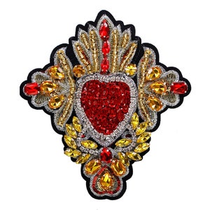Delicate Heart Embroidery Rhinestone Sequined Applique Patch,Beaded Heart Patch Supplies for Coat,T-Shirt,Costume Decorative Appliques Patch