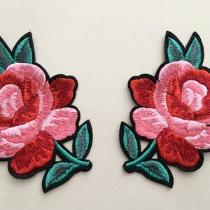 A Pair of Delicate Embroidered Red Floral Applique Patch,Vintage Flower Patch for Clothing or Dress,Decorative Embroidery Appliques
