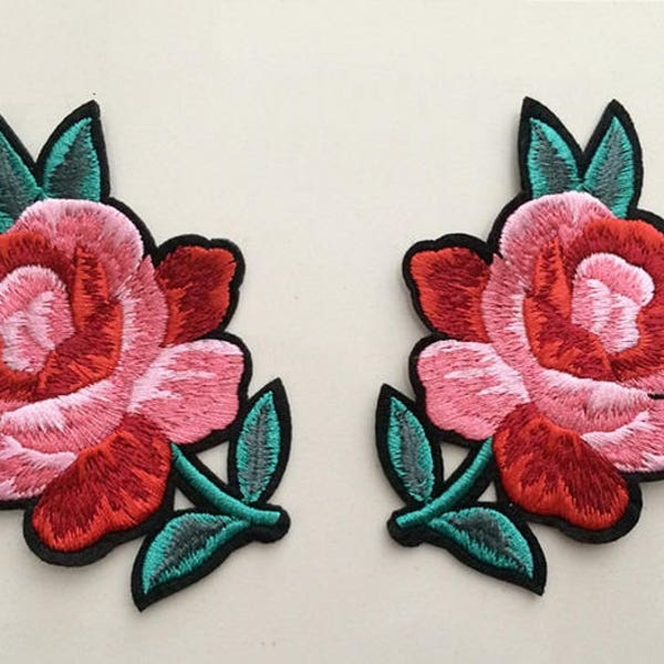 A Pair of Delicate Embroidered Red Floral Applique Patch,Vintage Flower Patch for Clothing or Dress,Decorative Embroidery Appliques