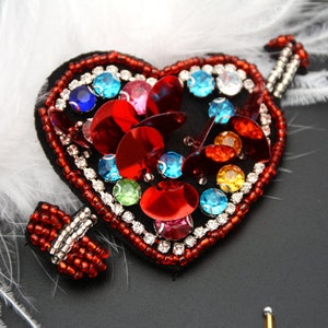 Heart Embroidery Beaded Sequined Applique Patch,Rhinestone Heart Patch Supplies for Coat,T-Shirt,Costume Decorative Appliques Patch