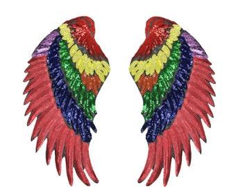 A Pair of Wing Sequined Applique Patch,Paillette Patch,Sequins Wings Patch Supplies for Coat,T-Shirt,Costume Decorative Appliques Patches