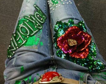 Flower Sequined Applique Patch,Sequin Flower Patches,Vintage Floral Sequins Patch Supplies for T-Shirt,Jeans,Dress Decorative Appliques