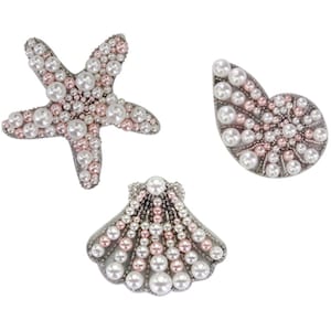 Starfish or Shell Pearl Embroidery Applique Patch,Beaded Starfish Patch Supplies for Coat,T-Shirt,Costume Decorative Appliques Patches