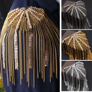 A Pair of Gold Tassels Epaulet,Handmade Shoulder Pad,Gold Studs Shoulder Decoration Epaulets,Shoulder Embellishment,Epaulets