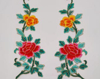 A Pair Embroidered Colorful Flower Iron on Applique Patch,Vintage Floral Patch for Clothing or Dress Decoration Appliques patches (5 colors)