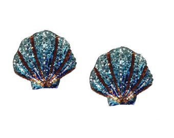 Une paire de Shell Applique Patches, Patch de Paillette, Sequin coquillages Patch fournit pour les vêtements ou robe, broderie paillettes Appliques les patchs