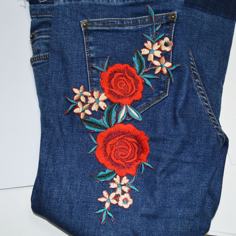 Red Embroidered Flower Applique Patchvintage Floral Patch for - Etsy