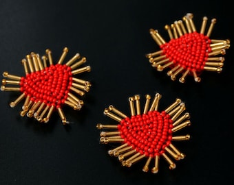 Delicate Embroidery Beaded Heart Sequined Applique Patch,Beaded Heart Patch Supplies for Coat,T-Shirt,Costume Decorative Patches