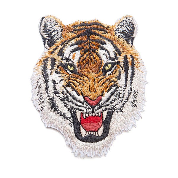 Delicate Tiger Head Iron on Embroidered Applique Patch,Vintage Tiger Patches for Clothing or Dress,Decorative Embroidery Iron on Appliques