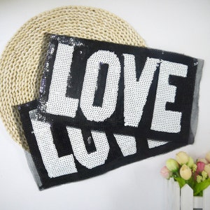 LOVE Sequined Applique Patch,Paillette Patch,Sequins Patch Supplies for Coat,T-Shirt,Costume Decorative Appliques