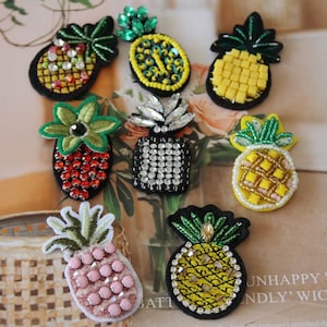 Pineapple Embroidery Rhinestone Applique Patch,Beaded Pineapple Diamond Patch Supplies for Coat,T-Shirt,Costume Decorative Applique Patches