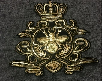 Golden Crown Sequined Applique Patch,Paillette Patch,Sequins Patch Supplies for Coat,T-Shirt,Costume Decorative Patches