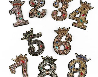 Diamond Number Embroidery Sequined Iron on Applique Patch,Rhinestone Numbers Supplies for Coat,T-Shirt,Clothing Iron on Appliques Patches