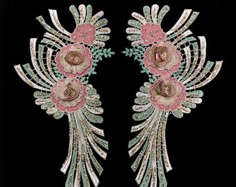 A Pair of Embroidered 3D Flower Applique Patch,Vintage Floral Supplies Patch for Clothing or Dress,Decoration Embroidery Appliques