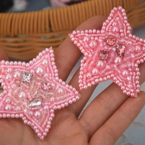 Pink or Yellow Embroidery Rhinestone Star Sequined Applique Patch,Beaded Star Patch Supplies for Coat,T-Shirt,Costume Appliques Patches