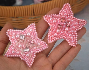Pink or Yellow Embroidery Rhinestone Star Sequined Applique Patch,Beaded Star Patch Supplies for Coat,T-Shirt,Costume Appliques Patches