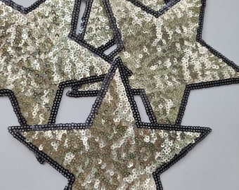 4 stuks gouden sterren opstrijkbare lovertjes appliqué, pailletten ster patch benodigdheden voor jas, T-shirt, kostuum decoratieve applicaties patches