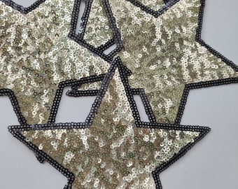 4 Pieces Gold Stars Iron on Sequined Applique Patch,Sequins Star Patch Supplies for Coat,T-Shirt,Costume Decorative Appliques Patches