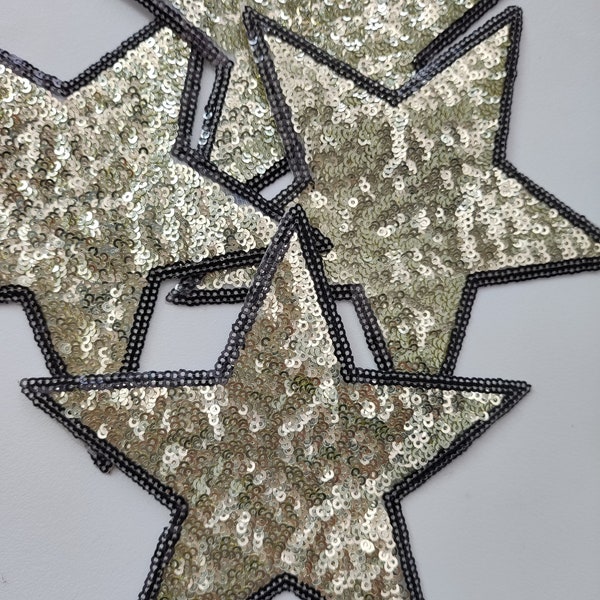 4 Pieces Gold Stars Iron on Sequined Applique Patch,Sequins Star Patch Supplies for Coat,T-Shirt,Costume Decorative Appliques Patches