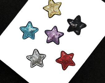 6 Pieces Stars Embroidery Sequined Iron on Applique Patch,Sequins Star Patch Supplies for Coat,T-Shirt,Costume Decoration Appliques Patches