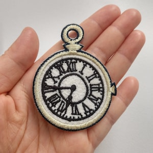 Parche bordado termoadhesivo con diseño de reloj, parche bordado con diseño de reloj para camisetas y vaqueros.
