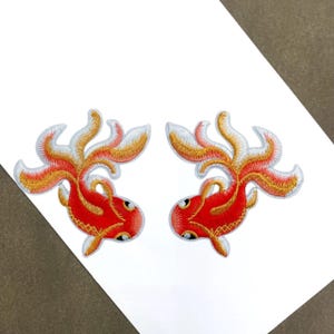 A Pair of Embroidery Goldfish Iron on Applique Patch,Embroidered Fish Patch Supplies for Coat,T-shirt or Jeans Decorative Appliques Patches