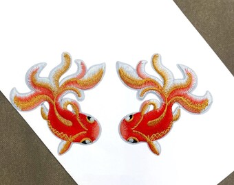 A Pair of Embroidery Goldfish Iron on Applique Patch,Embroidered Fish Patch Supplies for Coat,T-shirt or Jeans Decorative Appliques Patches