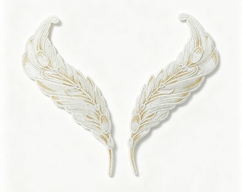 Un par de parches termoadhesivos de plumas bordadas, suministros de parches de plumas bordadas para abrigos, camisetas, vaqueros, parches decorativos termoadhesivos.