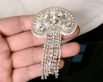 Jellyfish Embroidery Rhinestone Sequined Applique Patch,Beaded Jellyfish Patch Supplies for Coat,T-Shirt,Costume Decorative Applique Patches