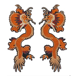 A Pair of Delicate Embroidered Dragon Applique Patchvintage - Etsy