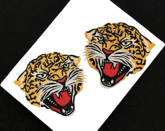 Een paar geborduurde Leopard Applique Patch, Vintage Leopard Head Patch voor kleding of jeans decoratie borduurwerk Appliques Patches