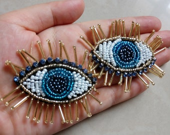 A Pair of Eye Embroidery Rhinestone Sequined Applique Patch,Beaded Eye Patch Supplies for Coat,T-Shirt,Costume Decorative Applique Patches