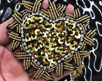 Delicate Embroidery Beaded Heart Sequined Applique Patch,Sequins Heart Patch Supplies for Coat,T-Shirt,Costume Decorative Appliques Patches