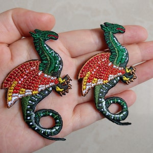 2 Pieces Embroidered Iron On Dragon Applique Patch,Vintage Dragon Patch for Clothing Decoration Embroidery Iron on Appliques Patches