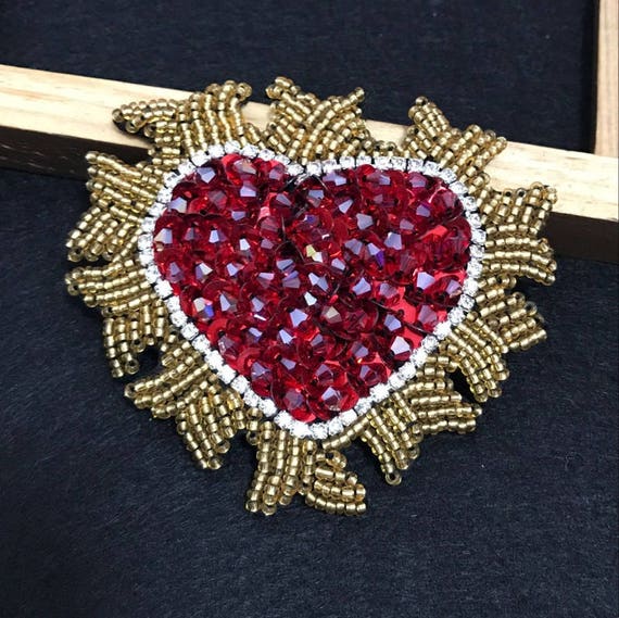 Sequins Sacred Heart Iron on Patches for Vintage Clothes Back or Denim  Jackets Patch Embroidery Gold Sequin Applique Christmas Decoration 