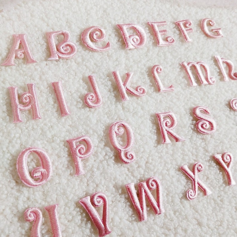 Pink or White Embroidery iron on Letter Applique Patch,Iron On Name Letters Patch for T-Shirt or Coat,Decorative Embroidered iron on Patches