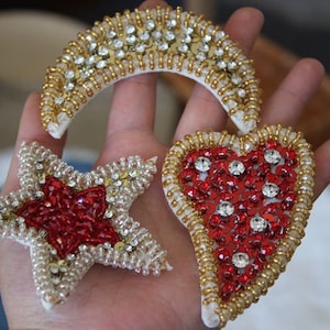 Moon Embroidery Rhinestone Sequined Applique Patch,Beaded Star Patch Supplies for Coat,T-Shirt,Costume Decorative Applique Patches